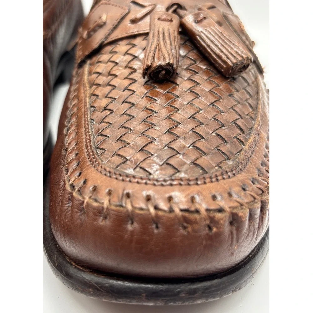 Brass Boot Wellington Classics Men's Brown Woven Leather Tassel Loafers 10.5